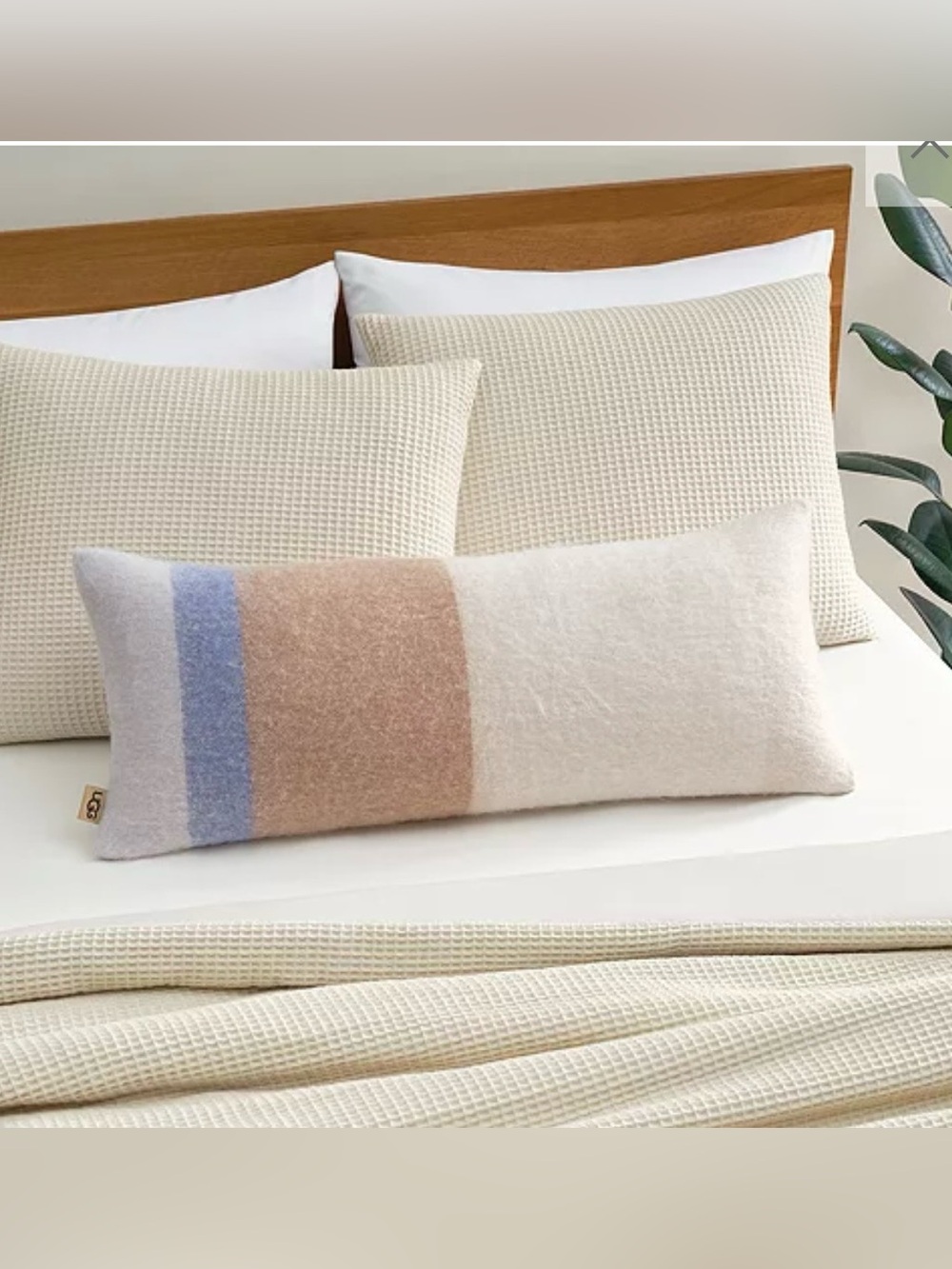 UGG Simona Faux Mohair Bolster Lumbar Pillow 14x36 Misty Wisteria Stripe NWOT